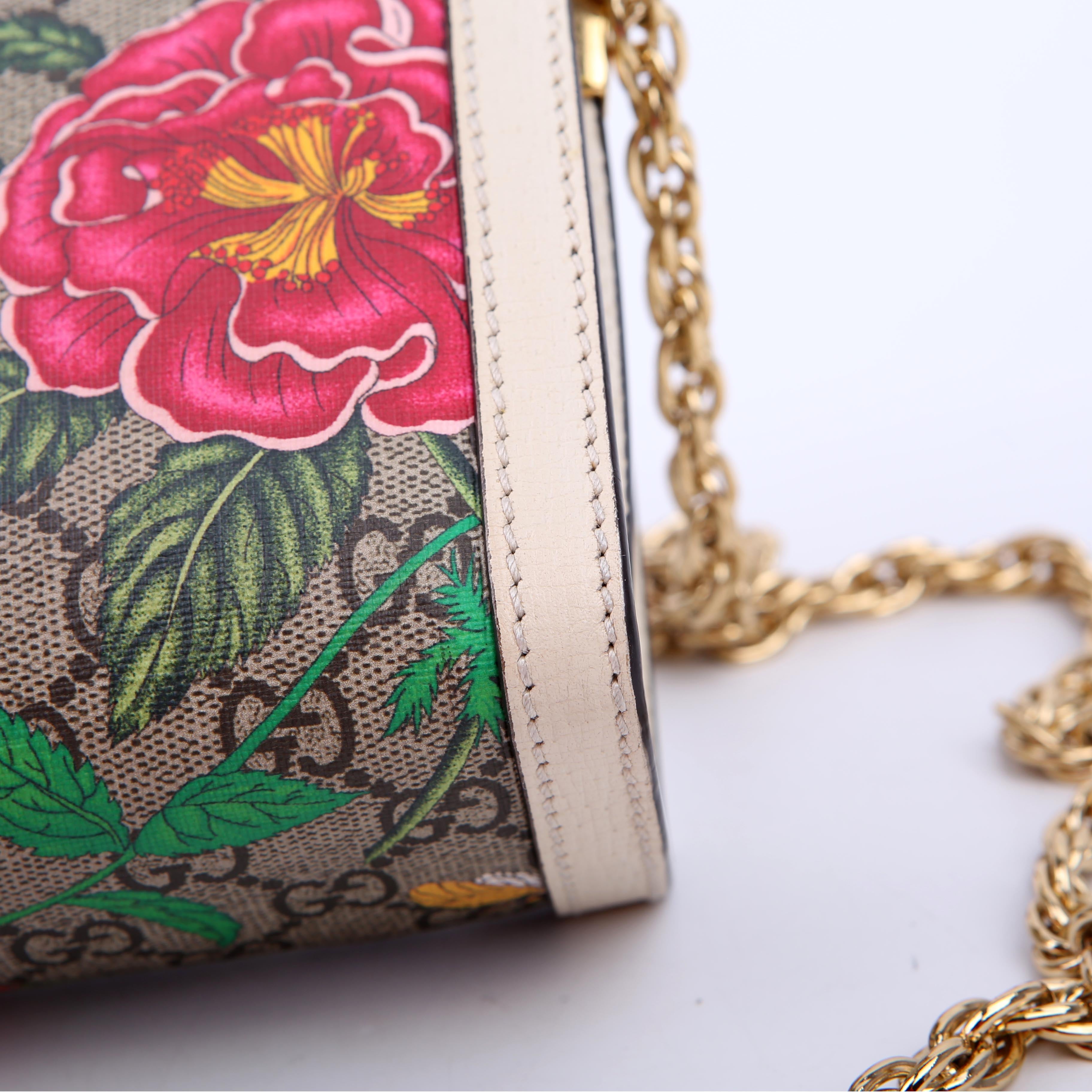 Gucci 503877 GG Supreme Flora Ophidia Small Chain White