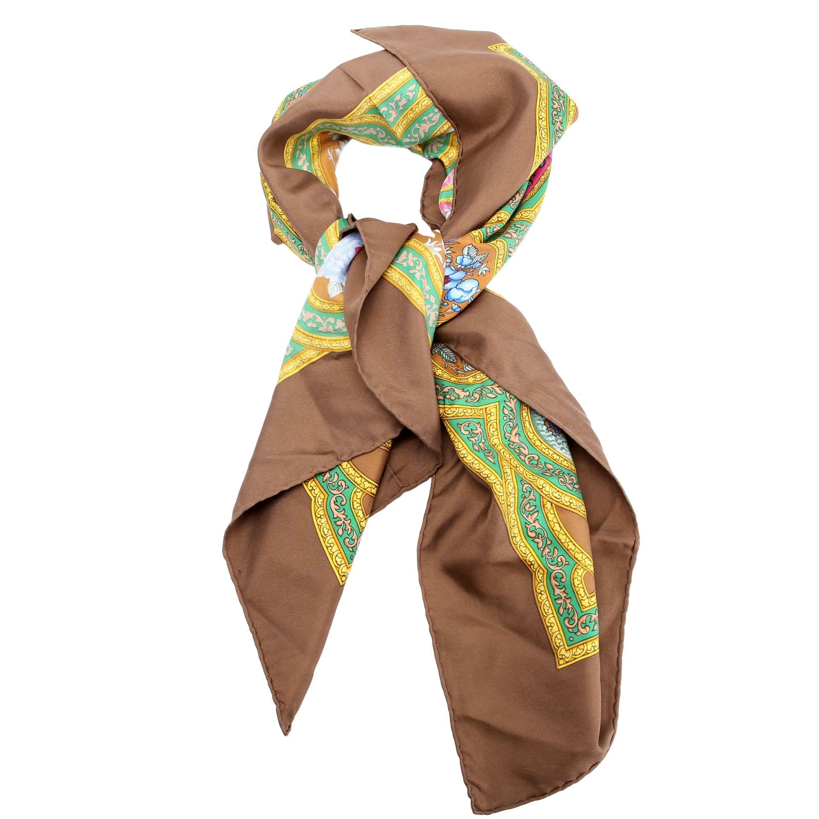 Qalamdan 90 Silk Scarf Brown/Multicolor