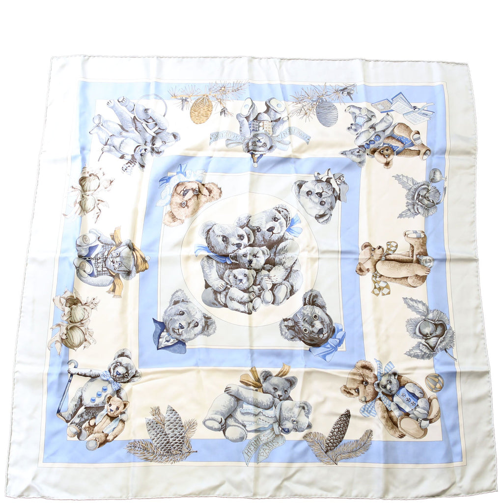 Confidents Des Coeurs 90 Silk Scarf Blue/Grey