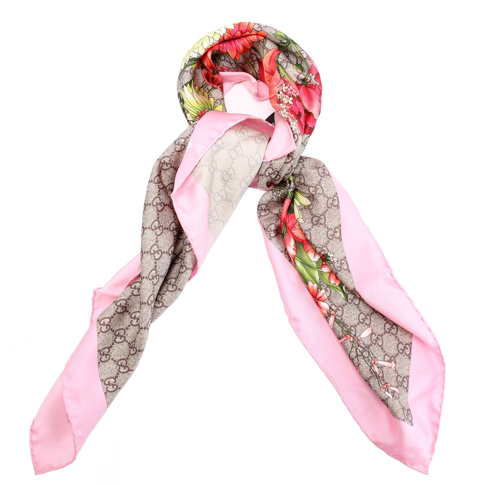 Square Flora Silk Scarf Pink/Multicolor