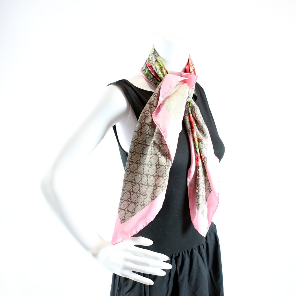 Square Flora Silk Scarf Pink/Multicolor