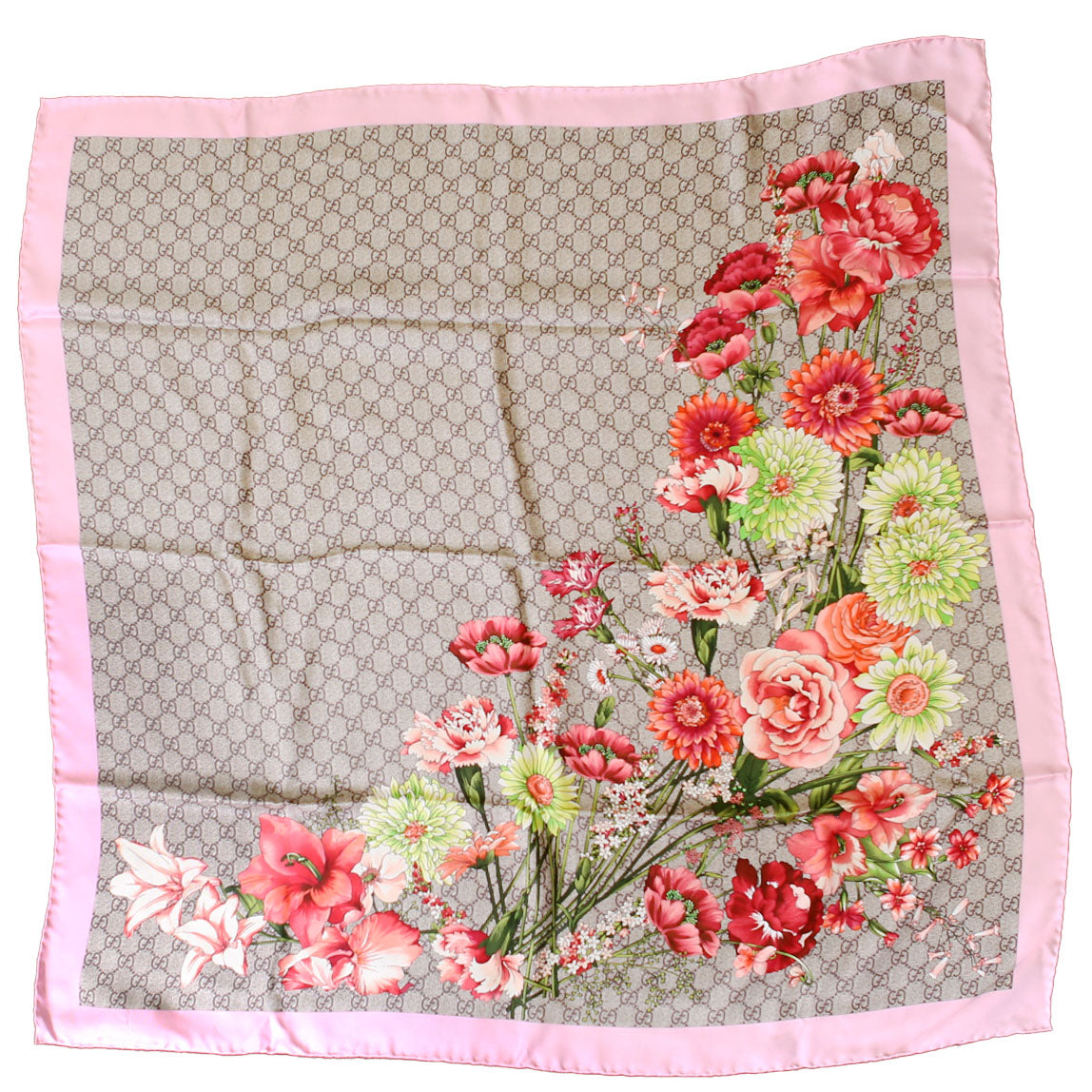 Square Flora Silk Scarf Pink/Multicolor