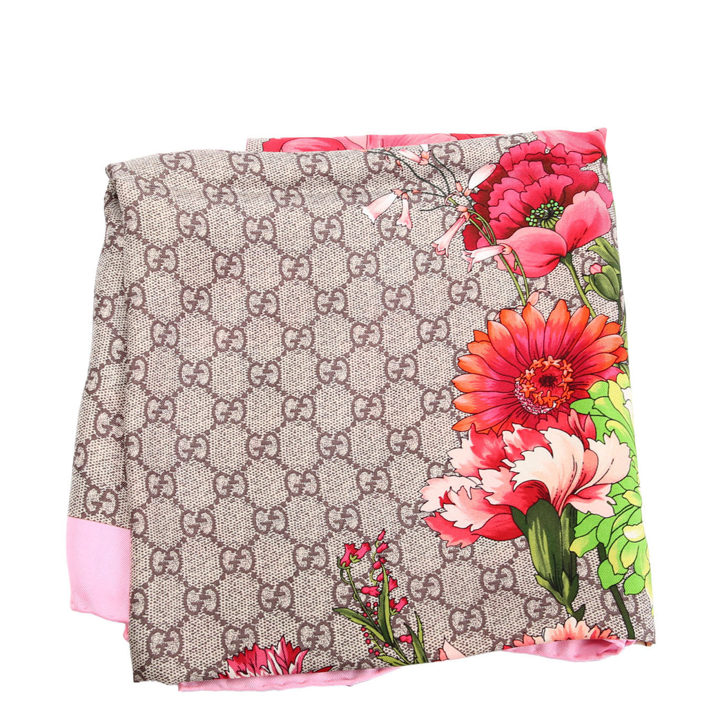 Square Flora Silk Scarf Pink/Multicolor