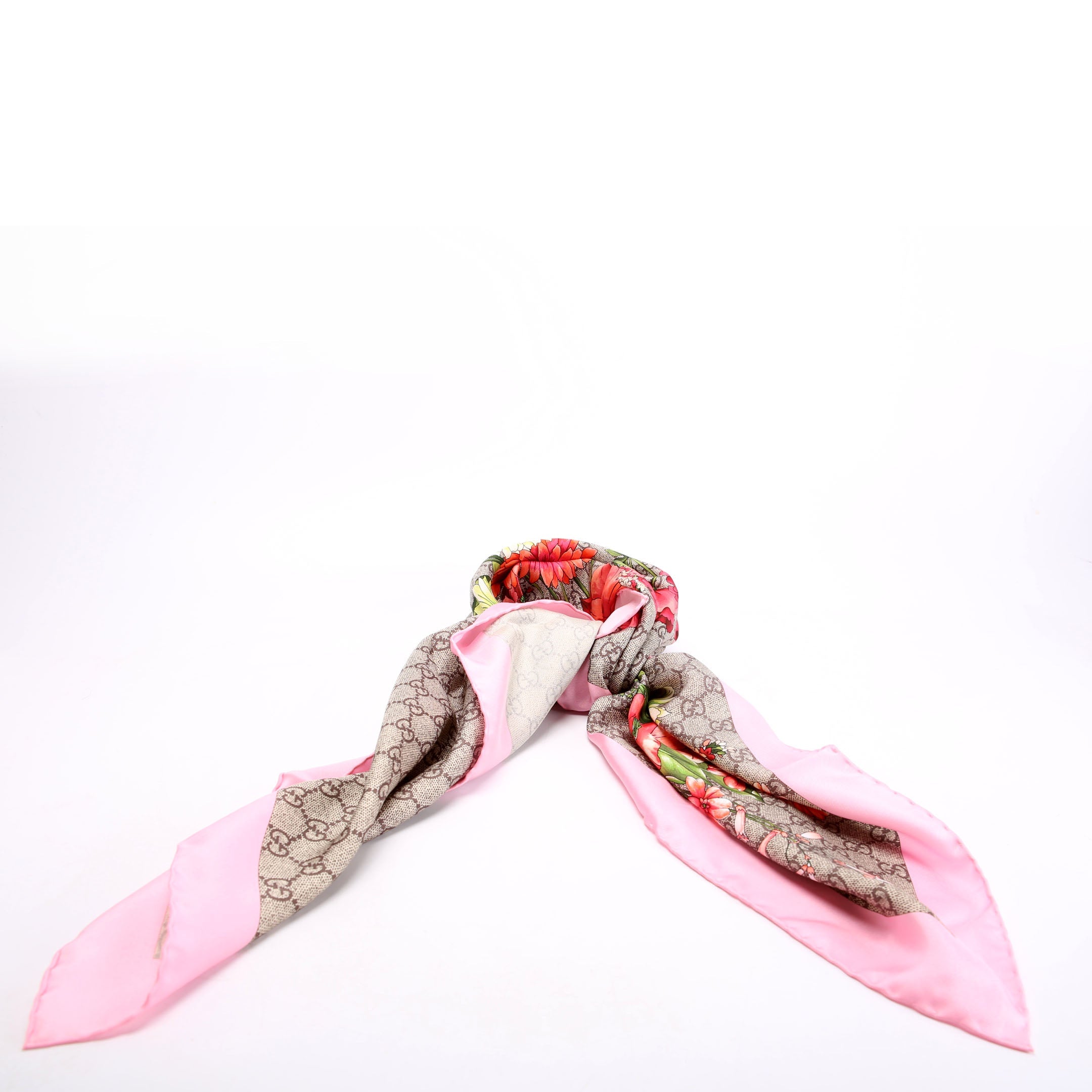 Square Flora Silk Scarf Pink/Multicolor