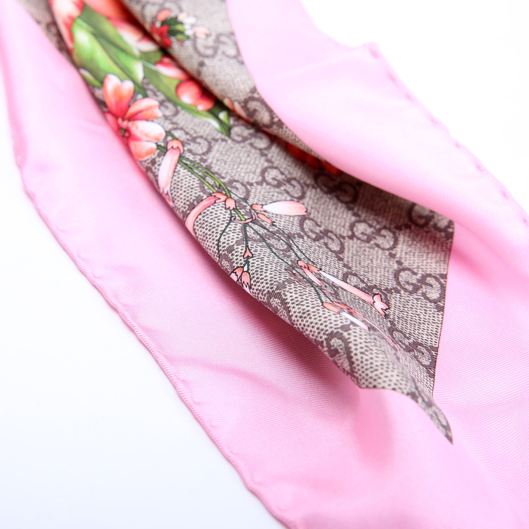 Square Flora Silk Scarf Pink/Multicolor