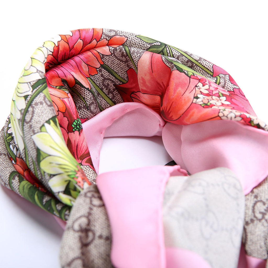Square Flora Silk Scarf Pink/Multicolor