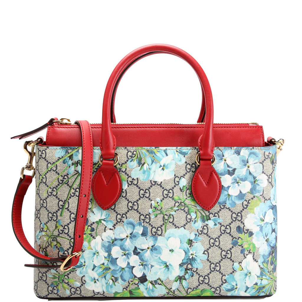 409534 GG Blooms Small Zip Tote Red/Blue