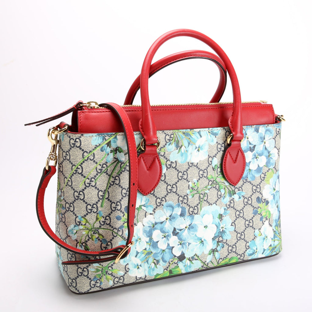 409534 GG Blooms Small Zip Tote Red/Blue