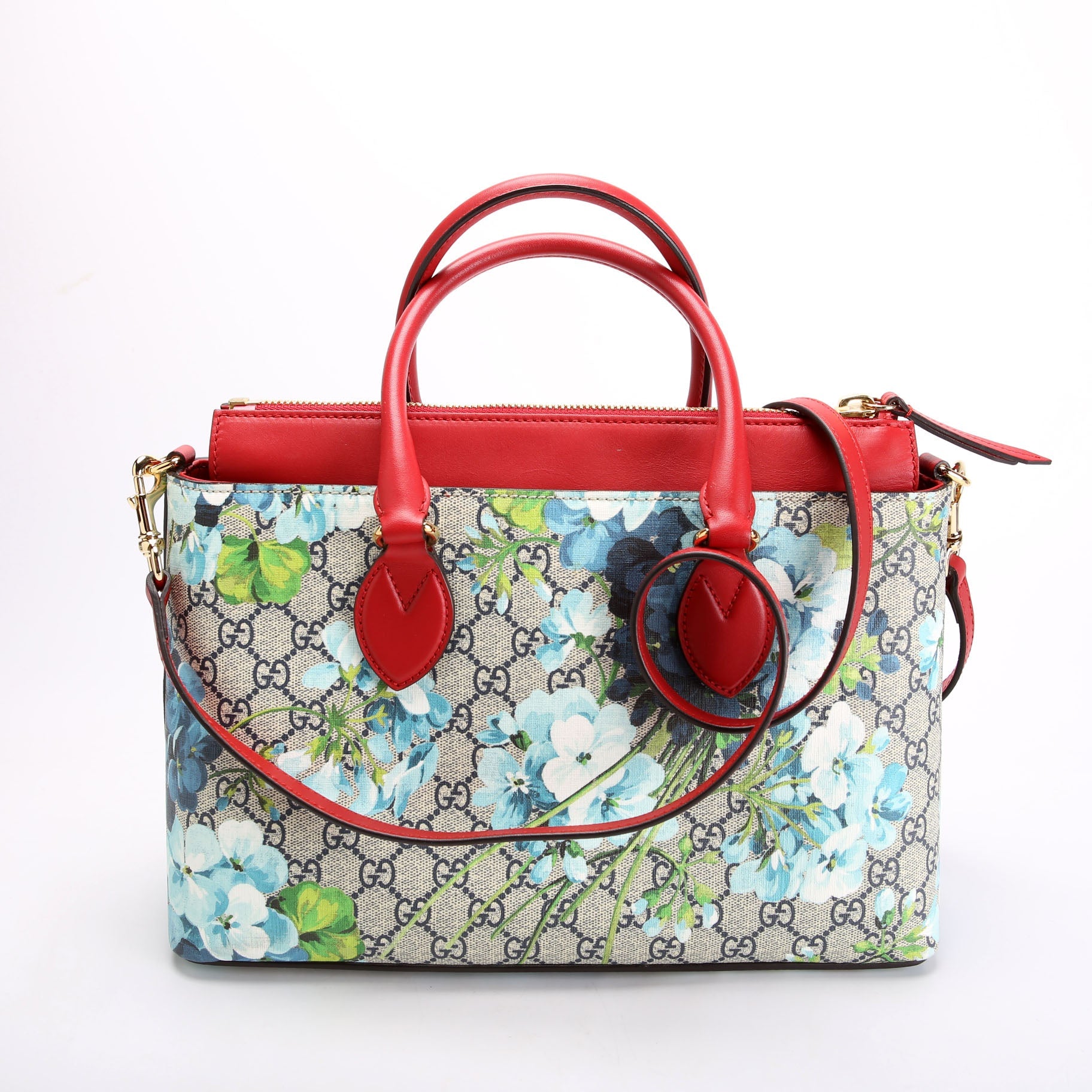 409534 GG Blooms Small Zip Tote Red/Blue