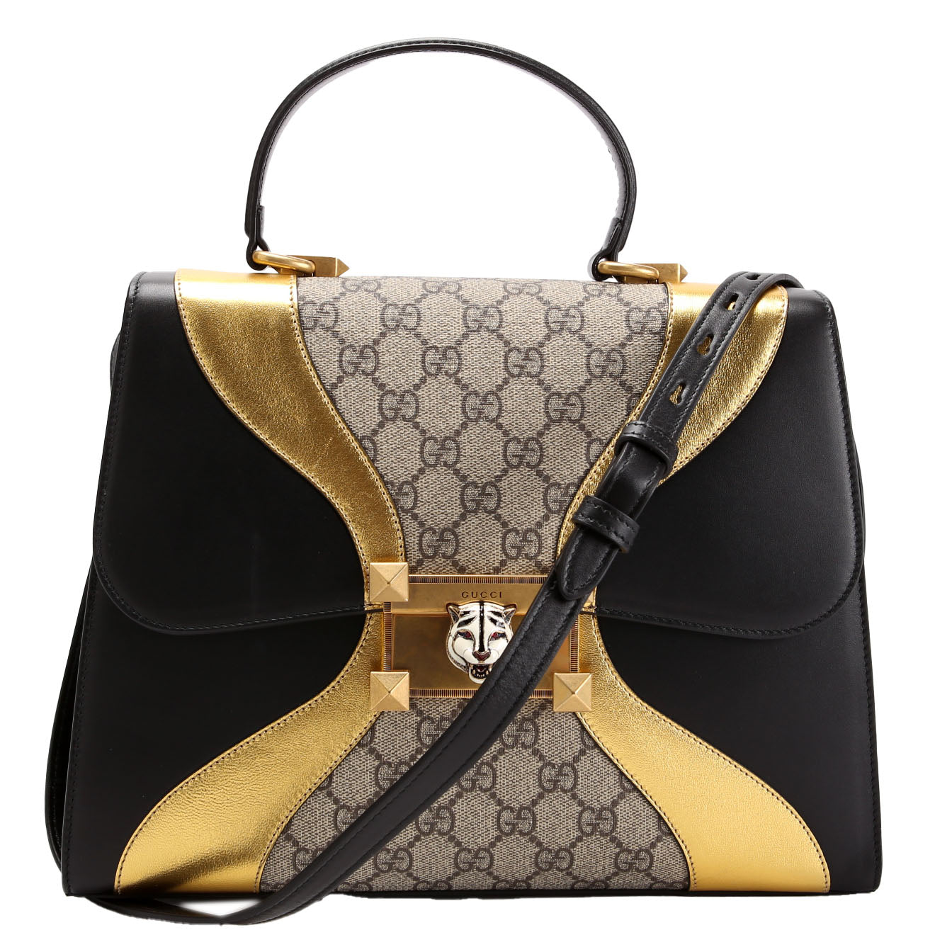 Gucci 476435 GG Supreme/Leather Osiride Medium Top Handle Bag Black