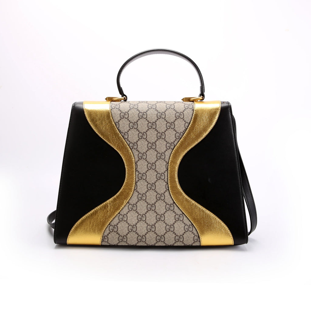 Gucci 476435 GG Supreme/Leather Osiride Medium Top Handle Bag Black