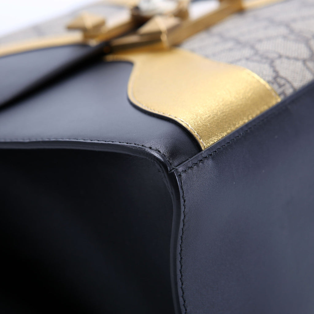 Gucci 476435 GG Supreme/Leather Osiride Medium Top Handle Bag Black