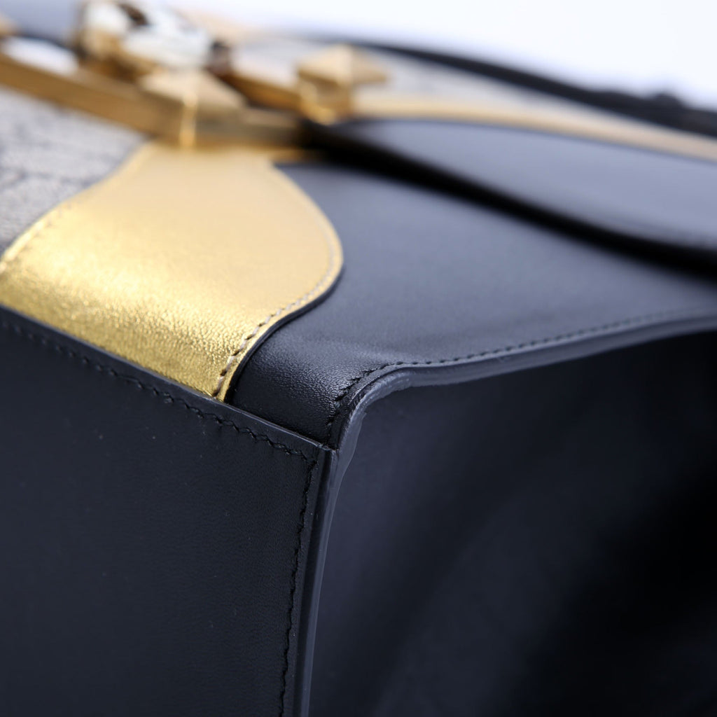 Gucci 476435 GG Supreme/Leather Osiride Medium Top Handle Bag Black