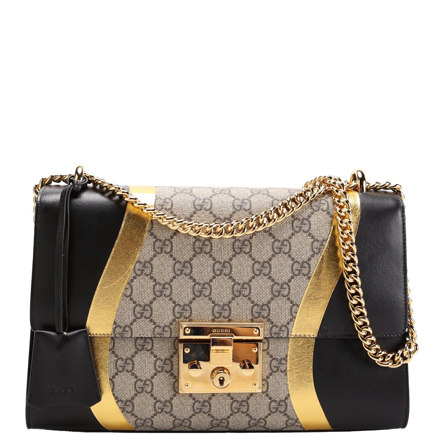 432679 GG Supreme Calfskin Padlock Medium Shoulder Bag Black/Gold