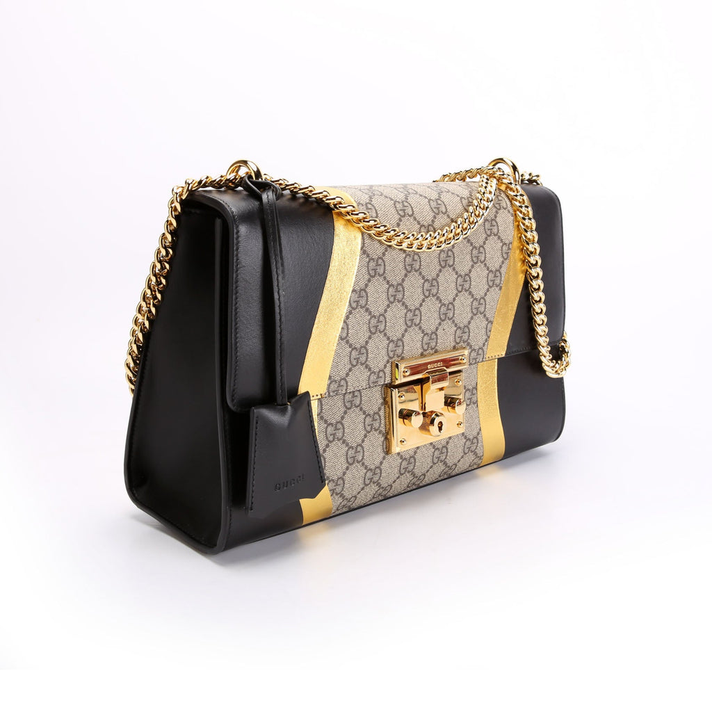 432679 GG Supreme Calfskin Padlock Medium Shoulder Bag Black/Gold