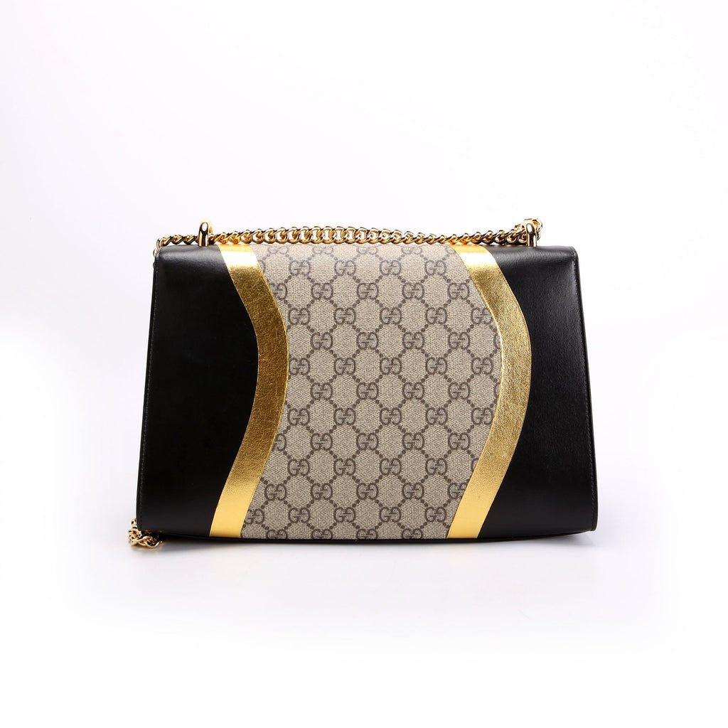432679 GG Supreme Calfskin Padlock Medium Shoulder Bag Black/Gold