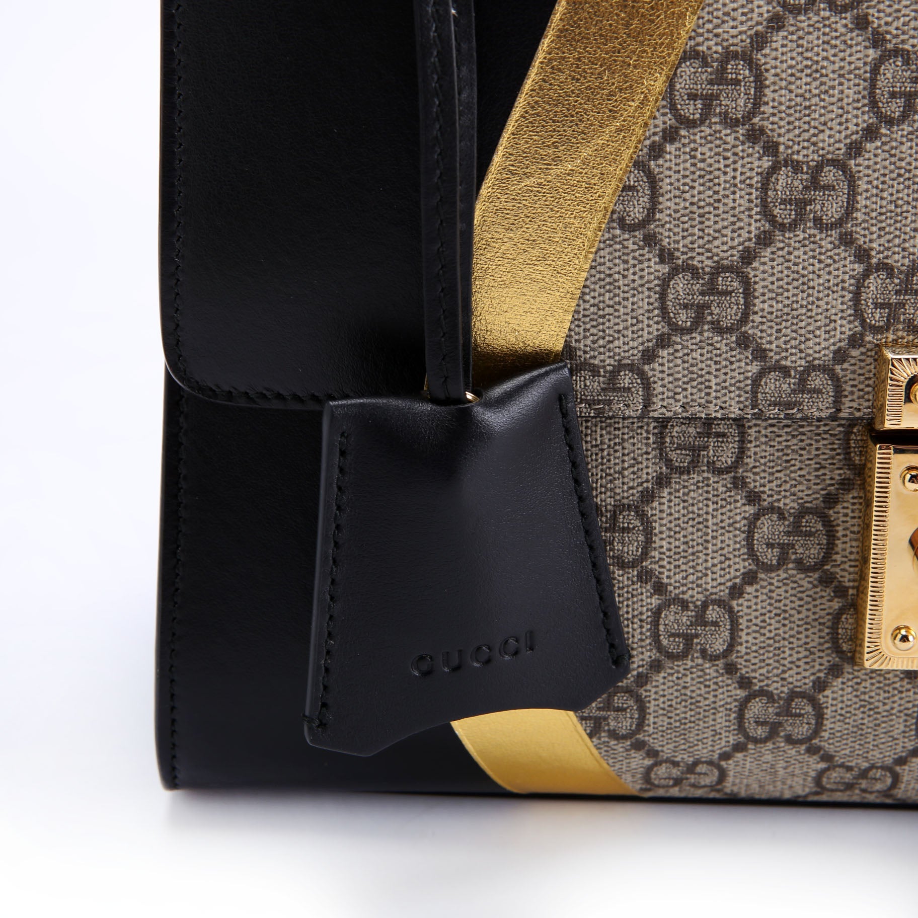 432679 GG Supreme Calfskin Padlock Medium Shoulder Bag Black/Gold