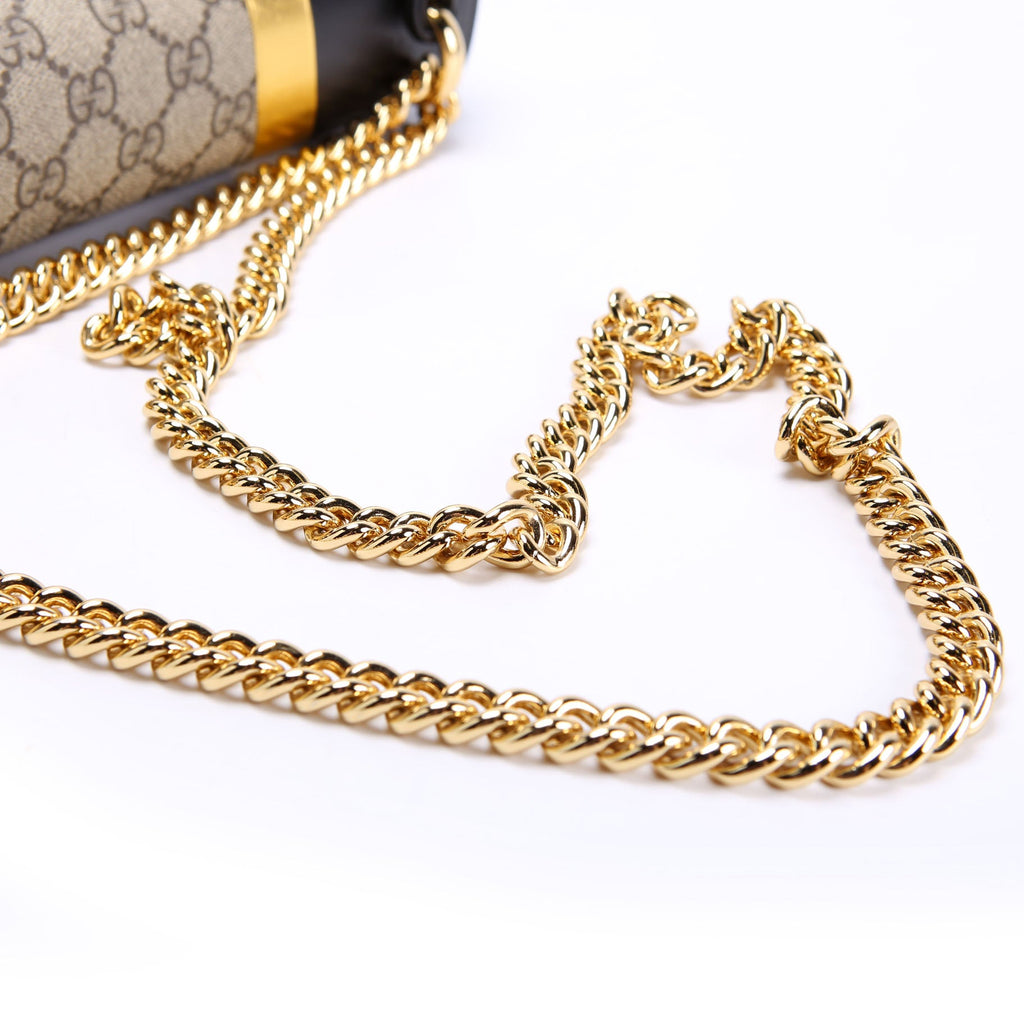 432679 GG Supreme Calfskin Padlock Medium Shoulder Bag Black/Gold