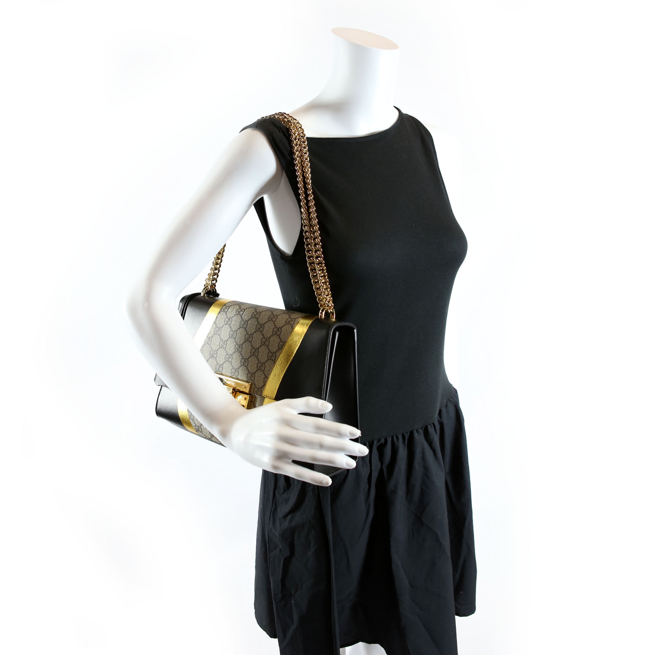 432679 GG Supreme Calfskin Padlock Medium Shoulder Bag Black/Gold