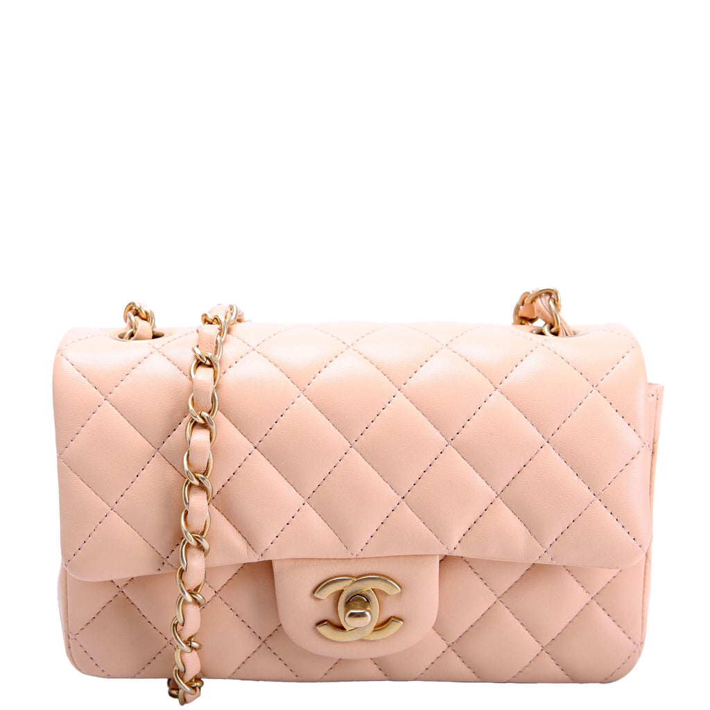 Classic Flap Mini Rectangle Lambskin 27M Tan