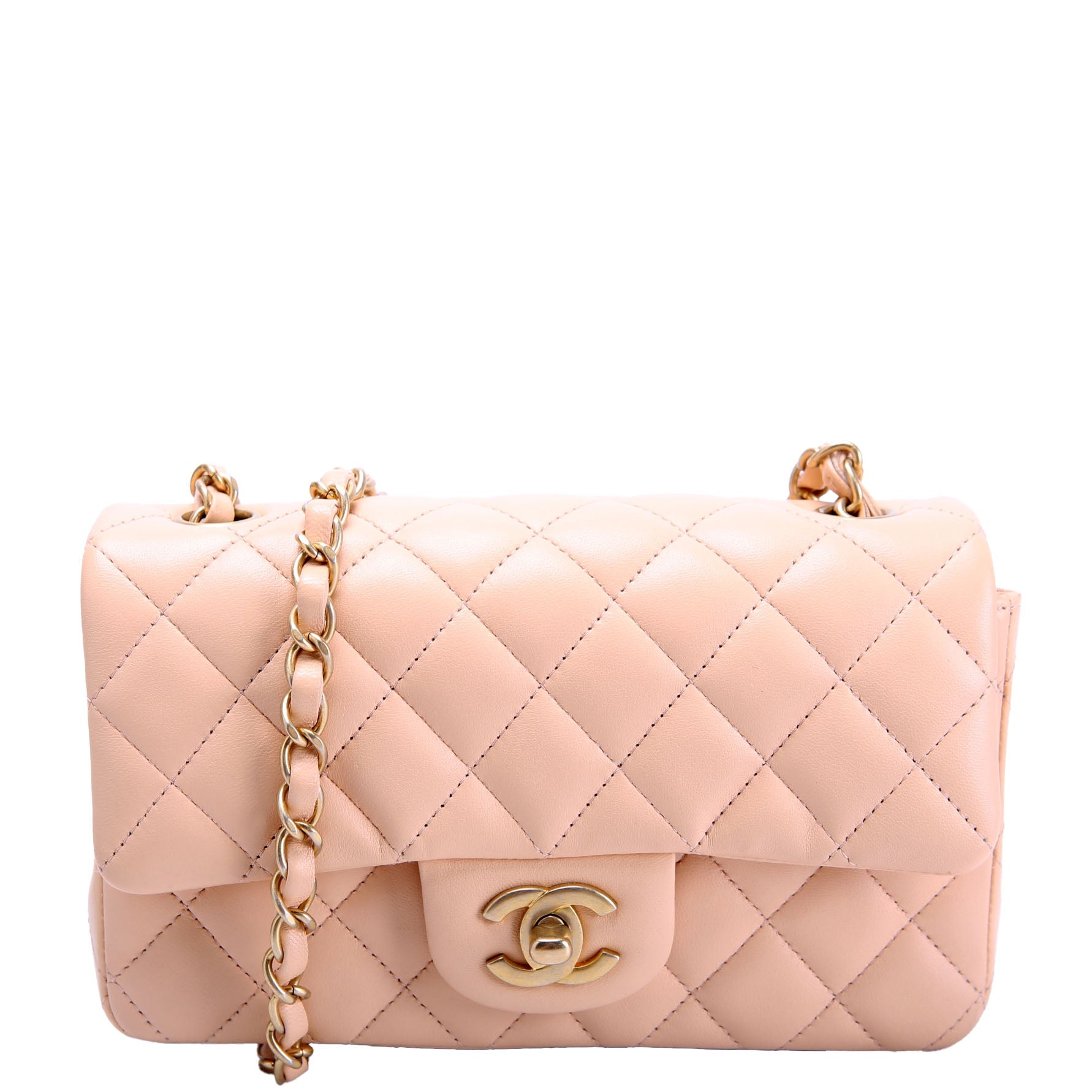 Classic Flap Mini Rectangle Lambskin 27M Tan