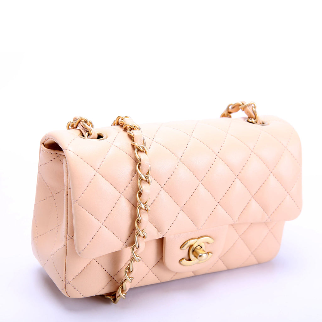 Classic Flap Mini Rectangle Lambskin 27M Tan