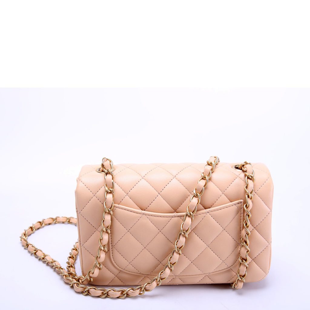 Classic Flap Mini Rectangle Lambskin 27M Tan