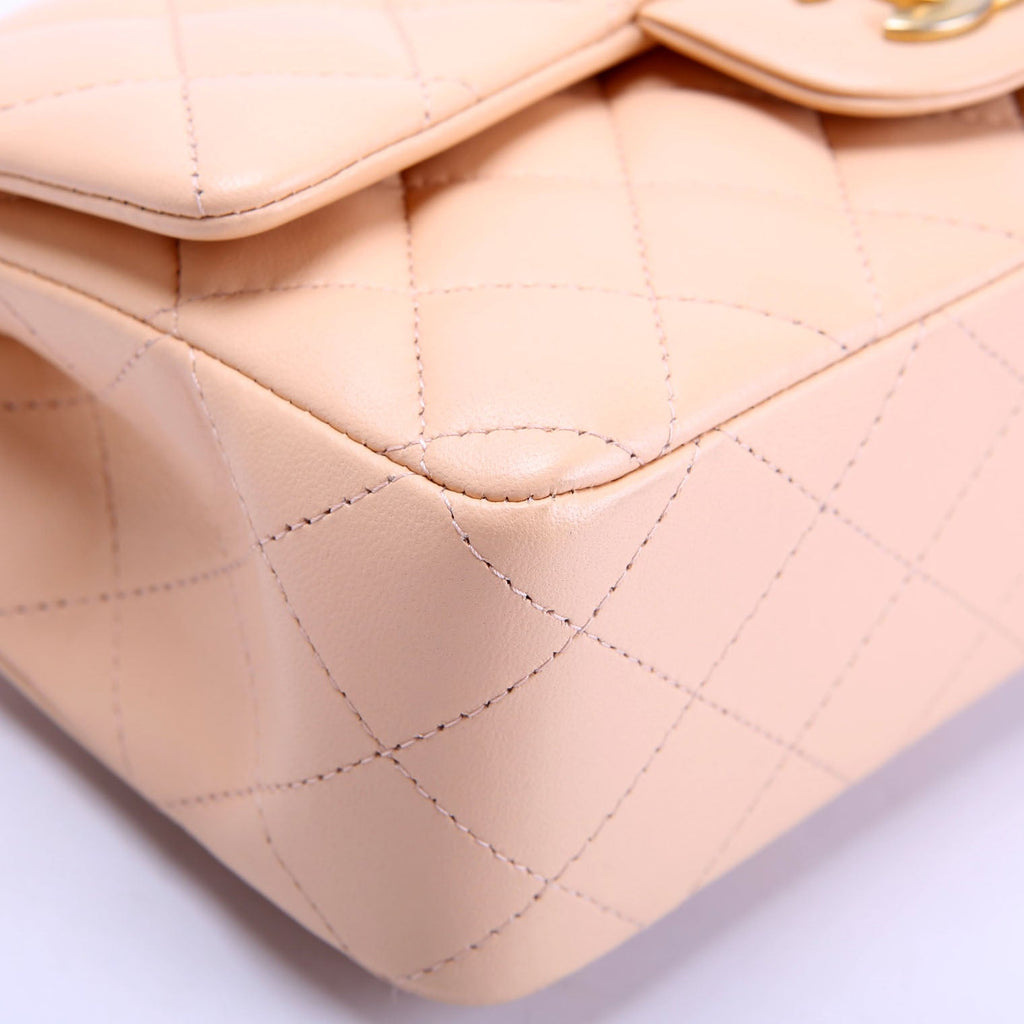 Classic Flap Mini Rectangle Lambskin 27M Tan
