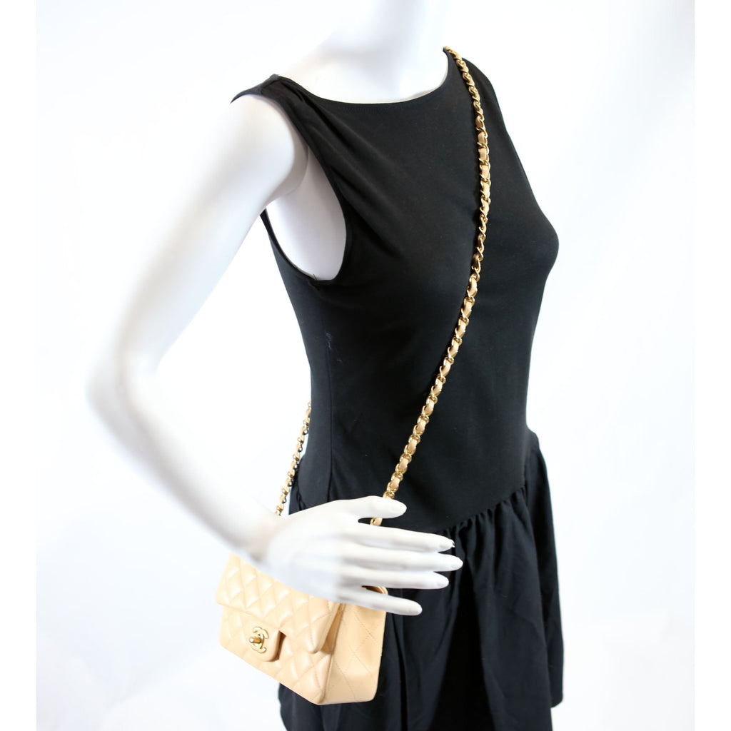 Classic Flap Mini Rectangle Lambskin 27M Tan
