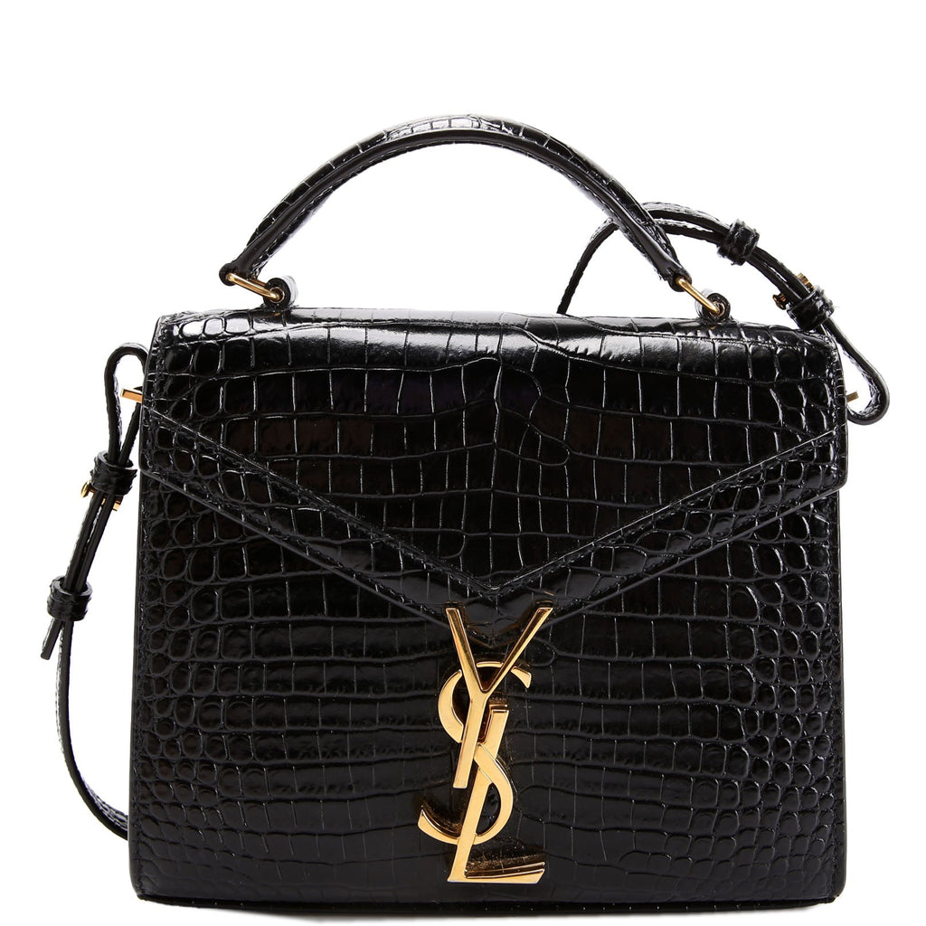623930 Casssandra Crocodile Embossed Top Handle Black