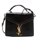 623930 Casssandra Crocodile Embossed Top Handle Black
