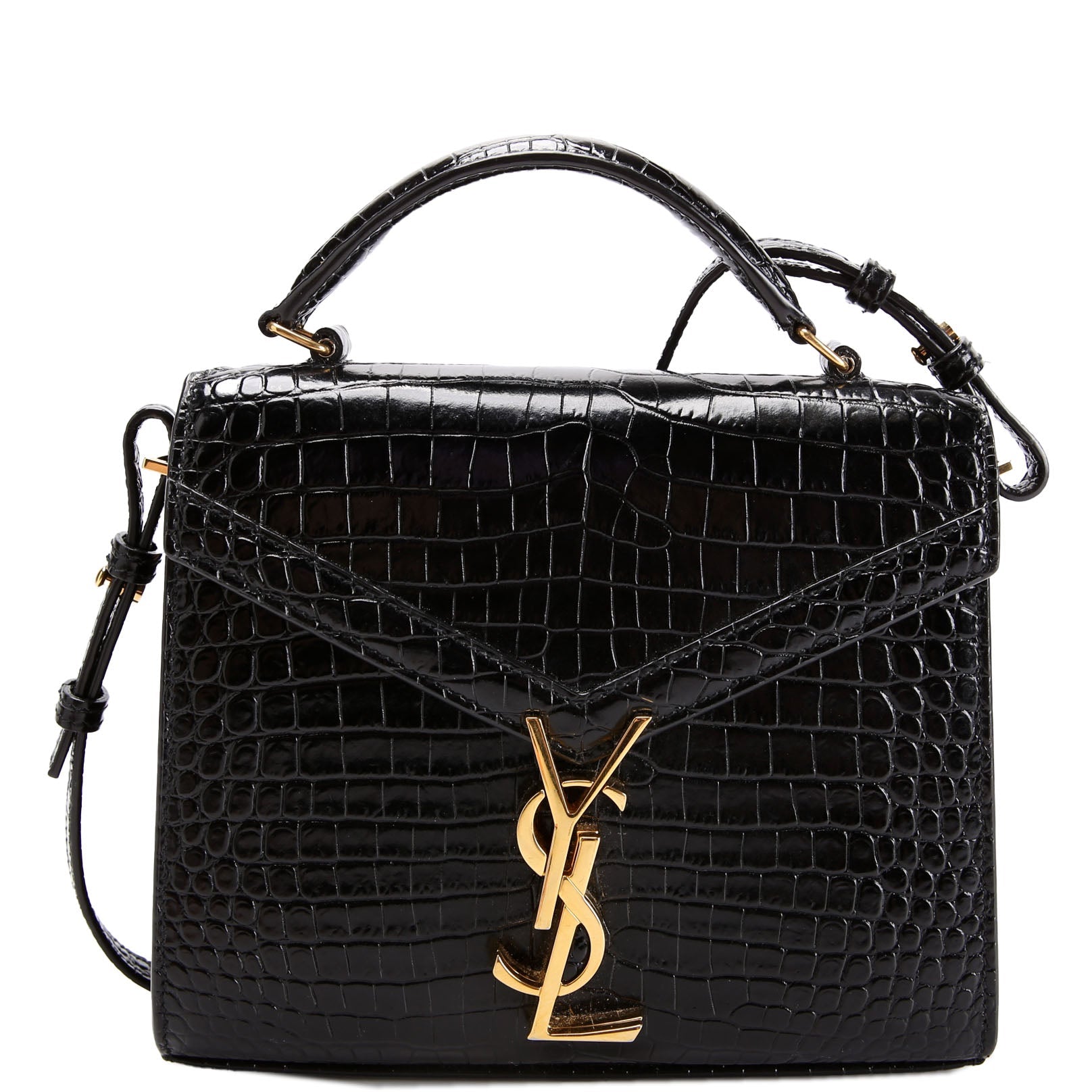 623930 Casssandra Crocodile Embossed Top Handle Black