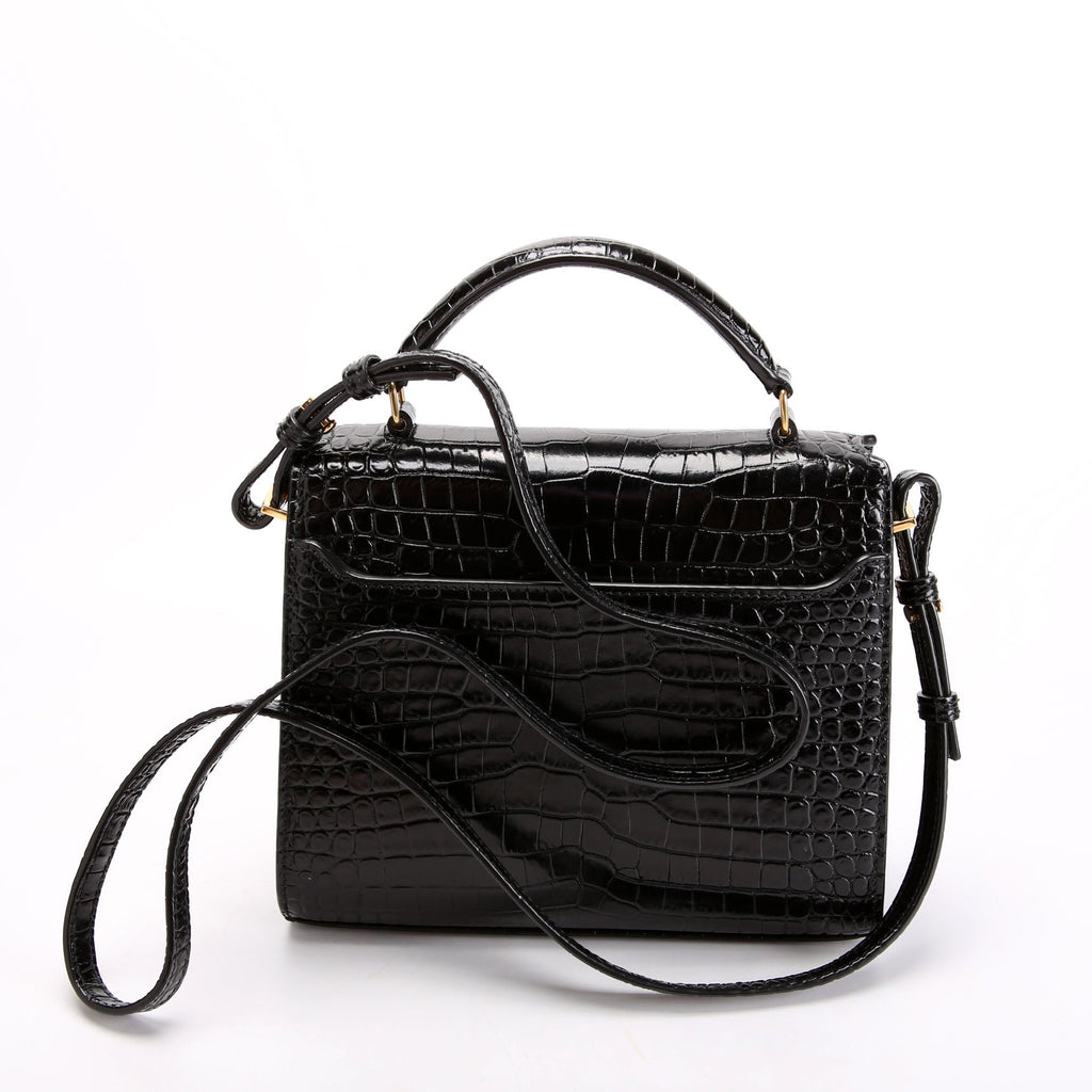 623930 Casssandra Crocodile Embossed Top Handle Black