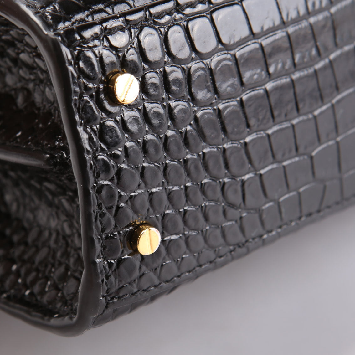 623930 Casssandra Crocodile Embossed Top Handle Black