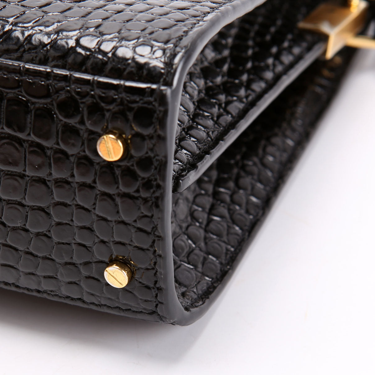 623930 Casssandra Crocodile Embossed Top Handle Black