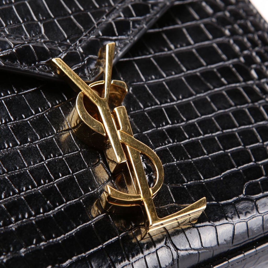 623930 Casssandra Crocodile Embossed Top Handle Black