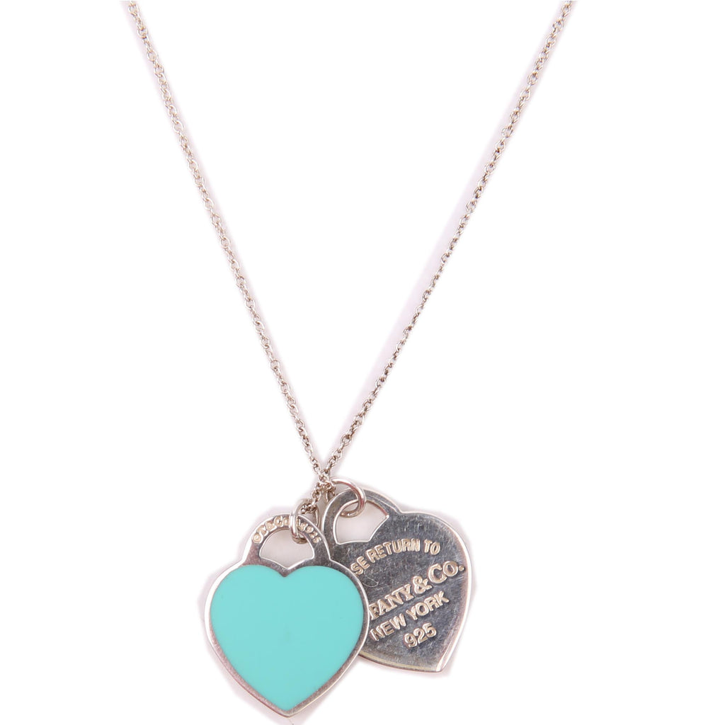 Please Return Double Heart Enamel Necklace 925