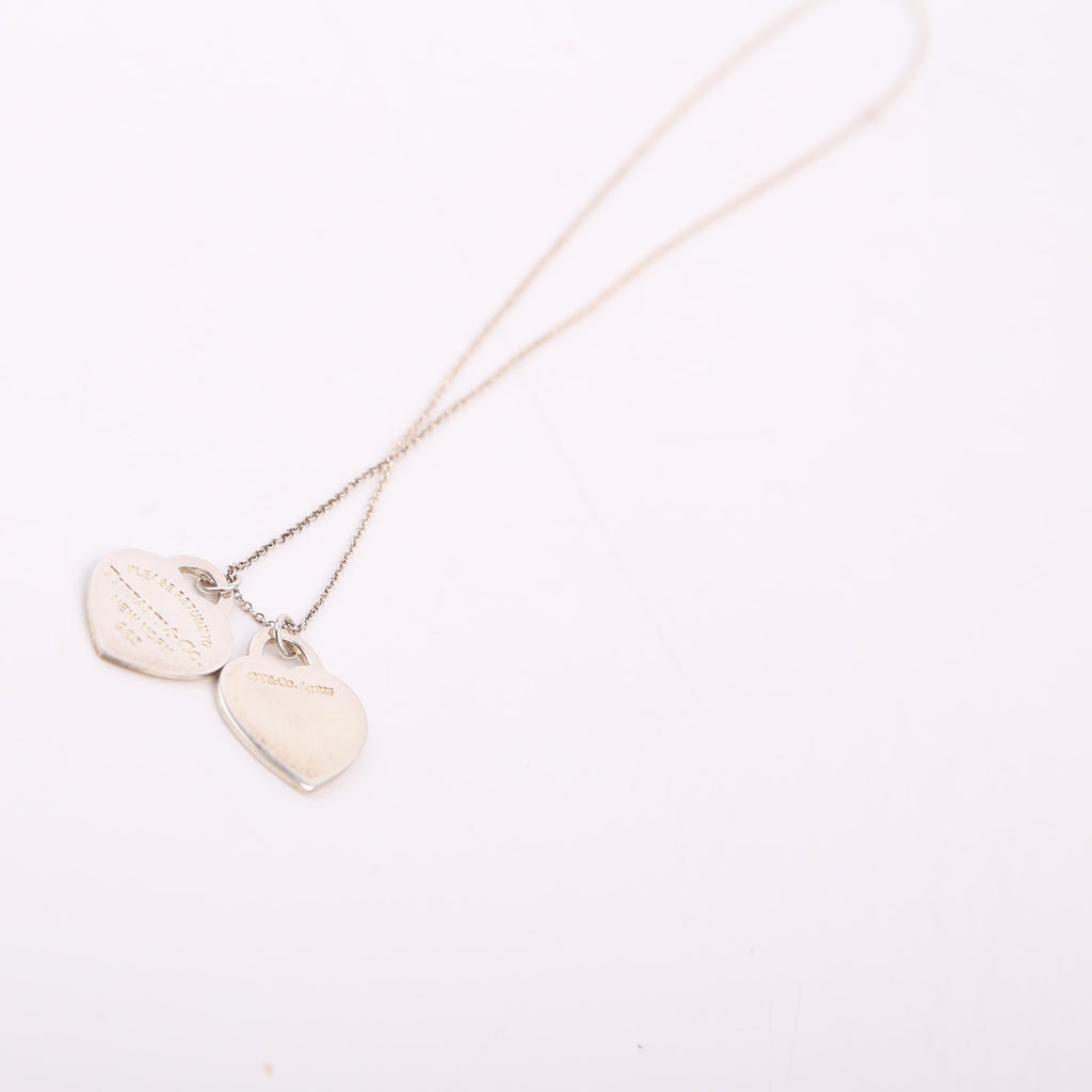 Please Return Double Heart Enamel Necklace 925