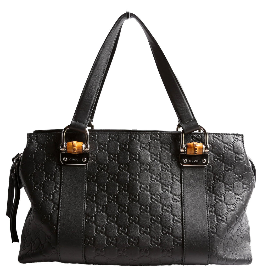 355772 Guccissima Bamboo Bar Tote Black