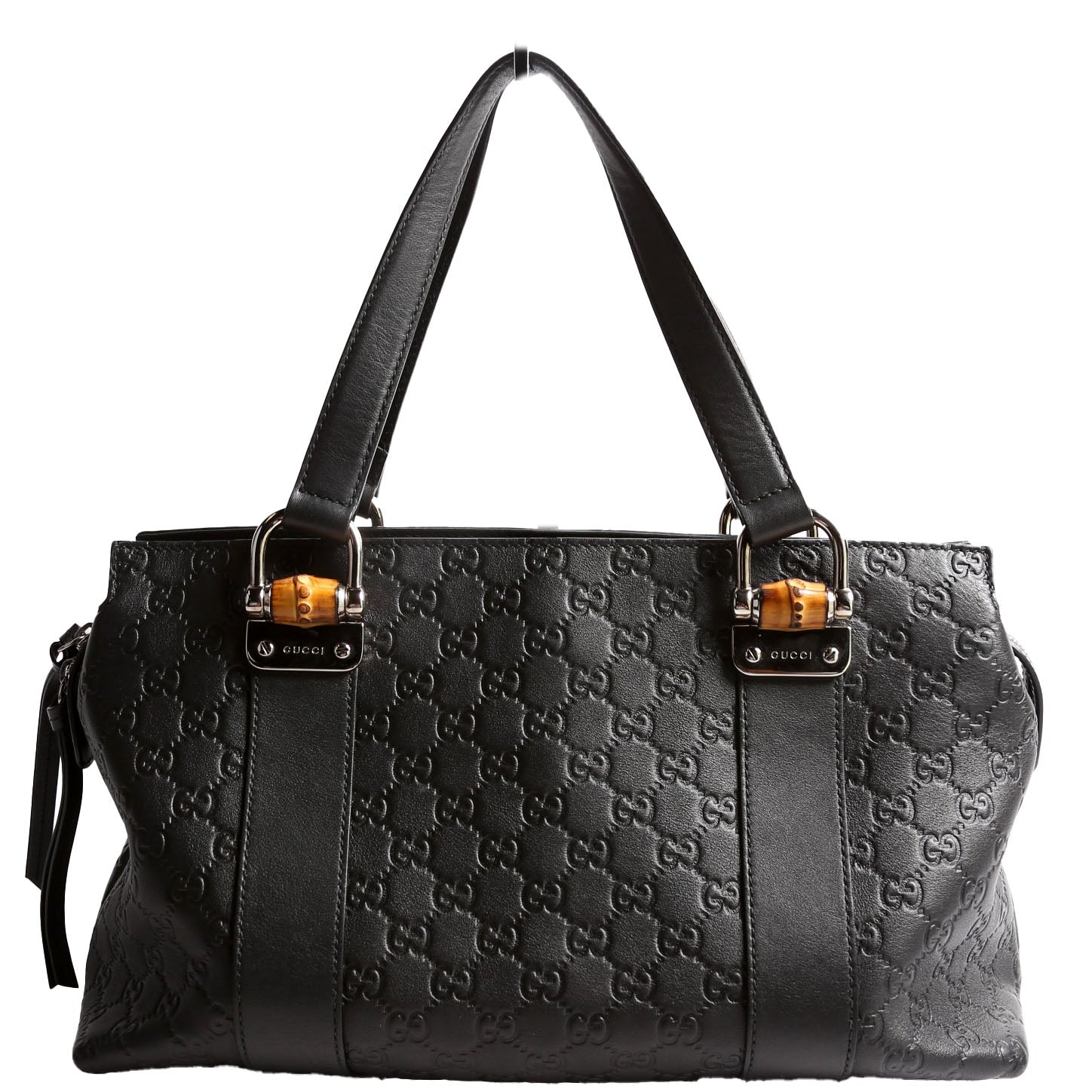 355772 Guccissima Bamboo Bar Tote Black