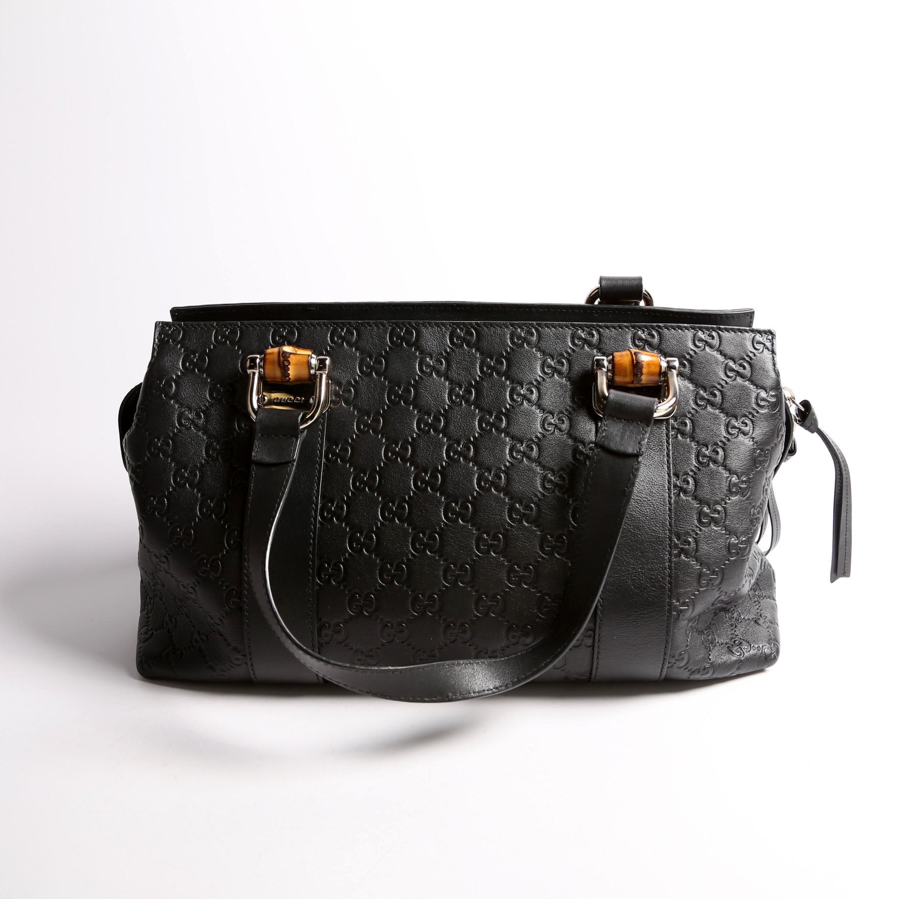 355772 Guccissima Bamboo Bar Tote Black