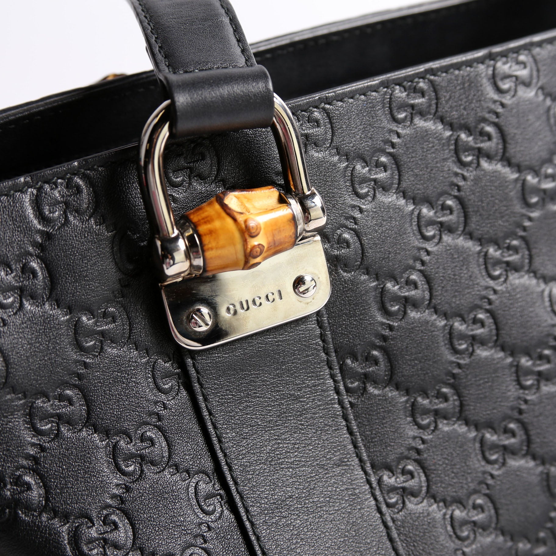 355772 Guccissima Bamboo Bar Tote Black