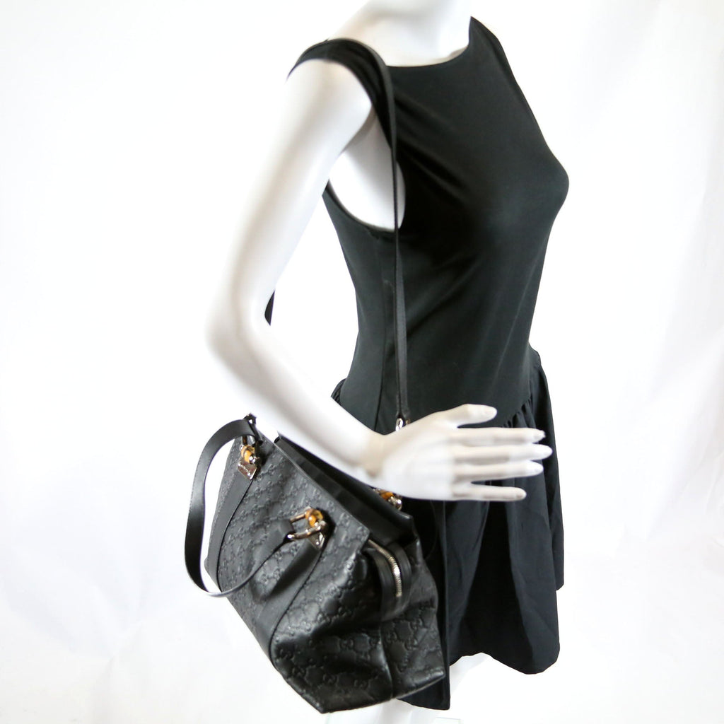 355772 Guccissima Bamboo Bar Tote Black
