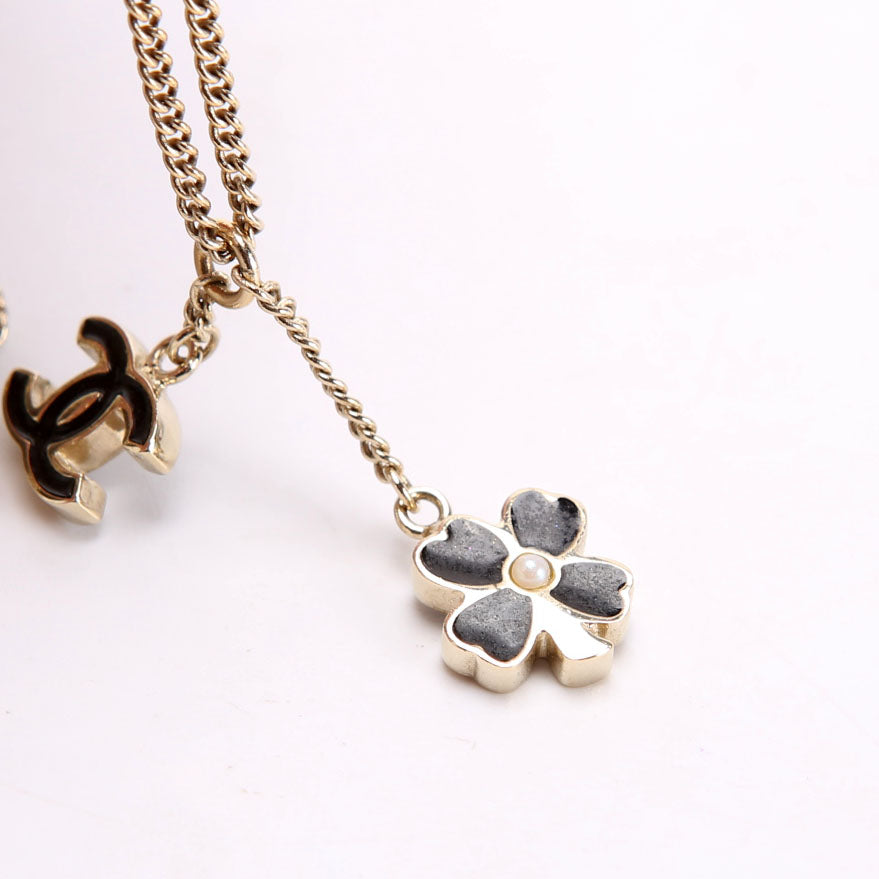 CC Clover Enamel Pendants Necklace Gold/Black