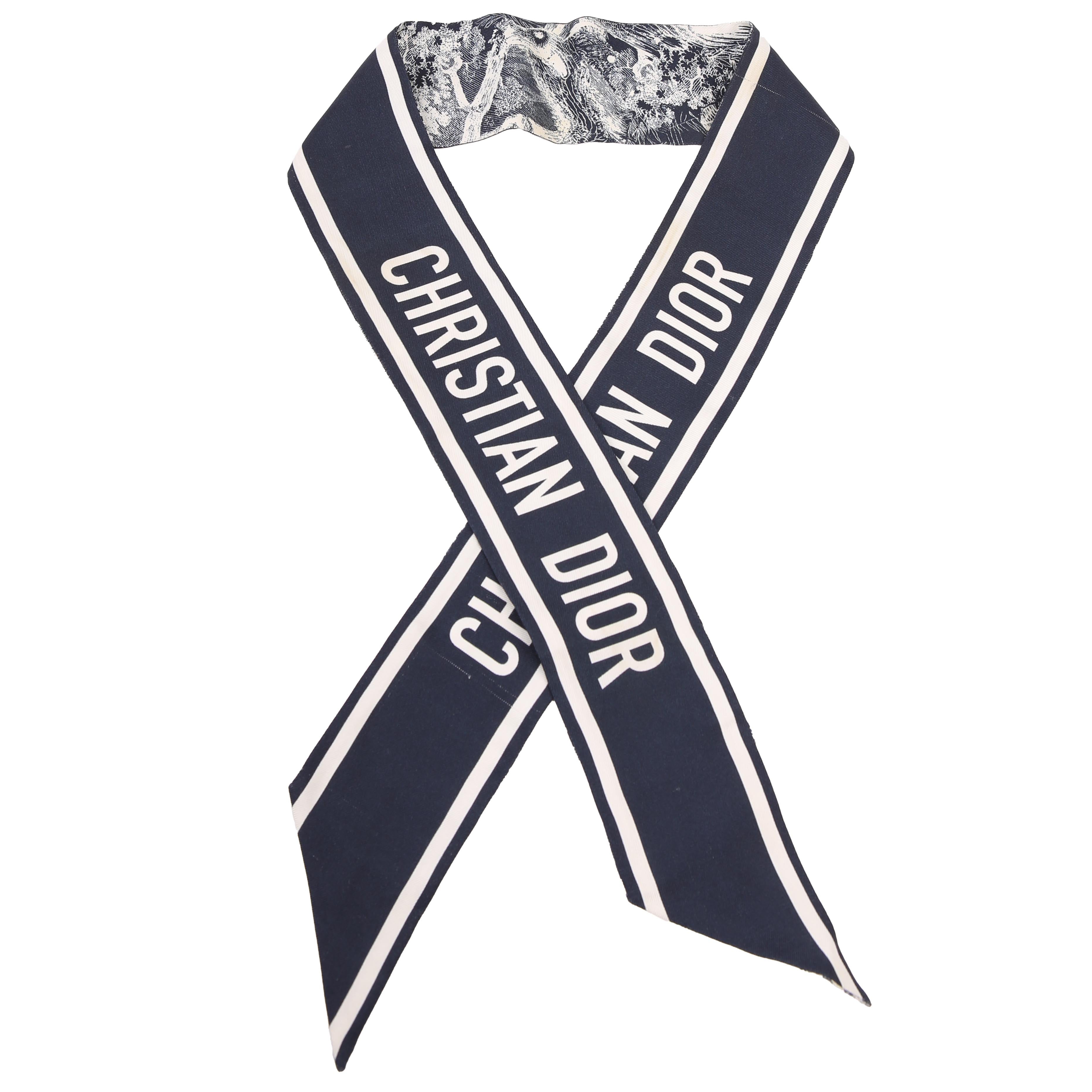 Toile Jouy Mitzah Twilly Silk Scarf Navy Blue
