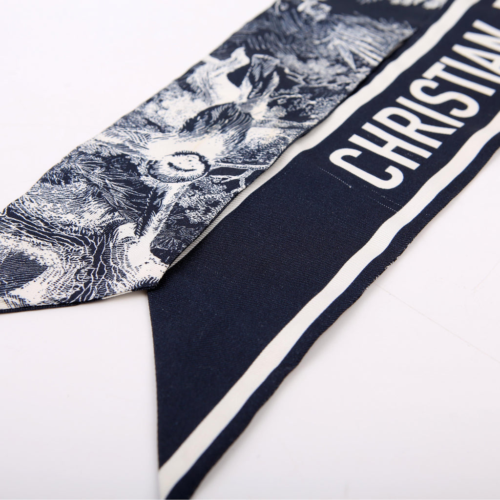 Toile Jouy Mitzah Twilly Silk Scarf Navy Blue