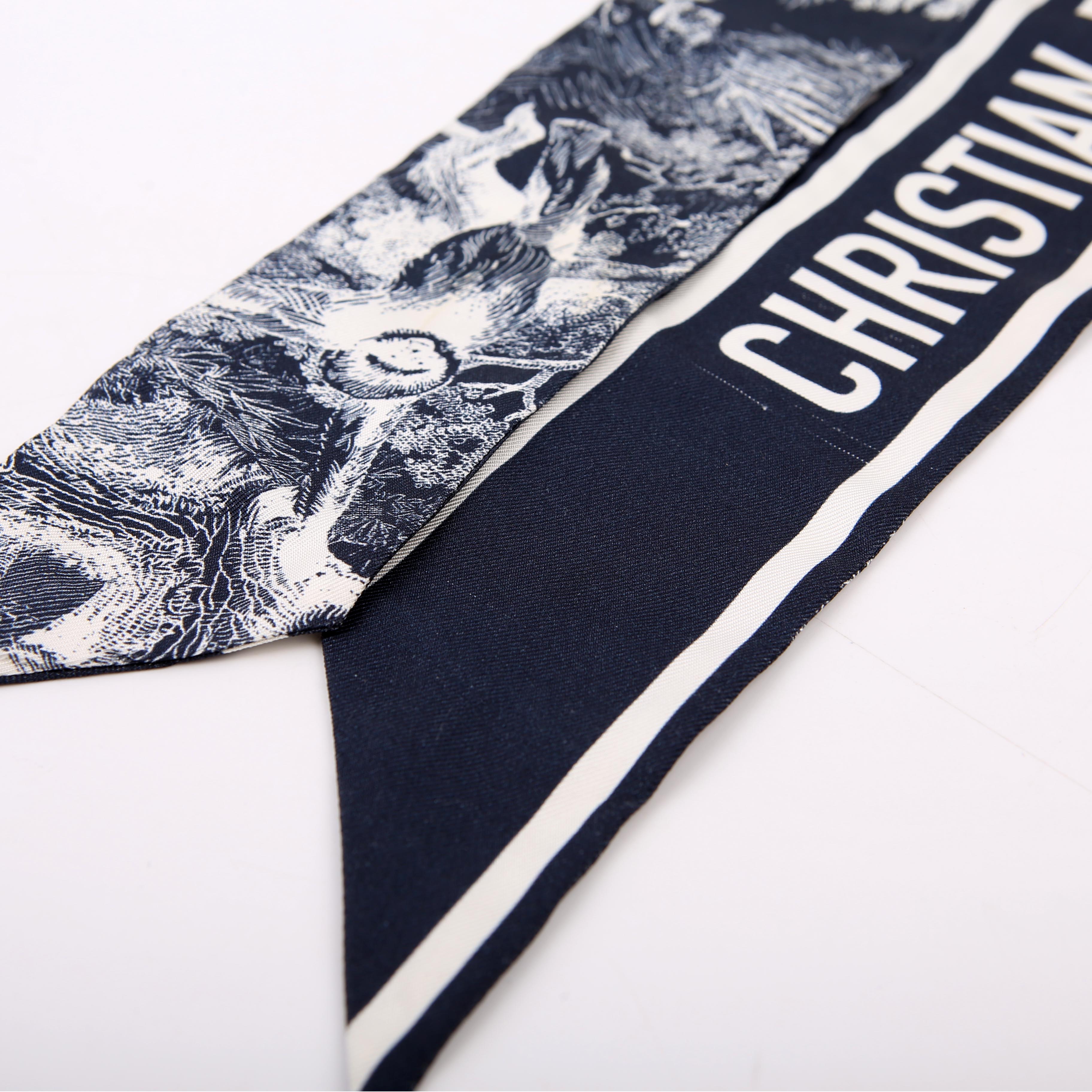 Toile Jouy Mitzah Twilly Silk Scarf Navy Blue