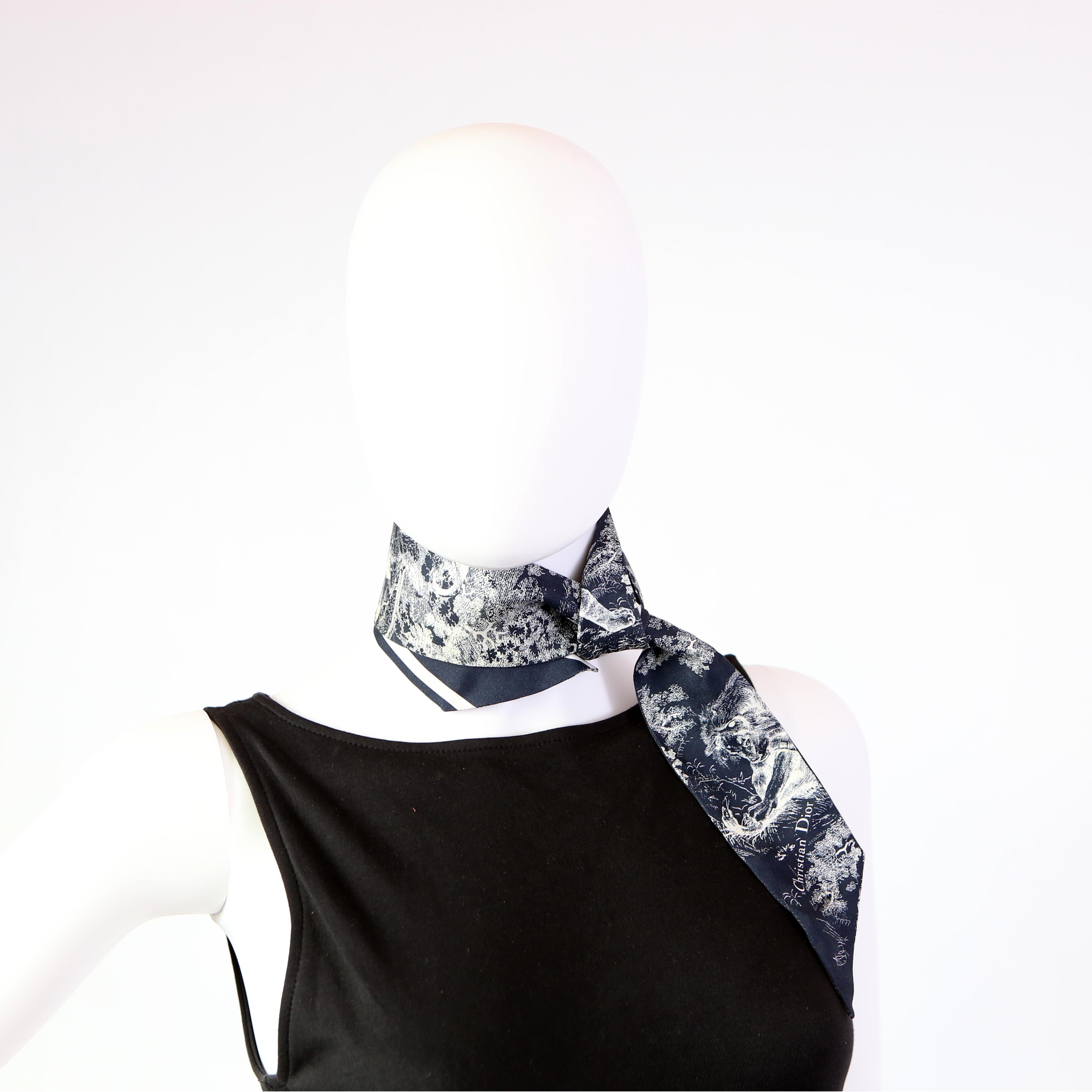 Toile Jouy Mitzah Twilly Silk Scarf Navy Blue