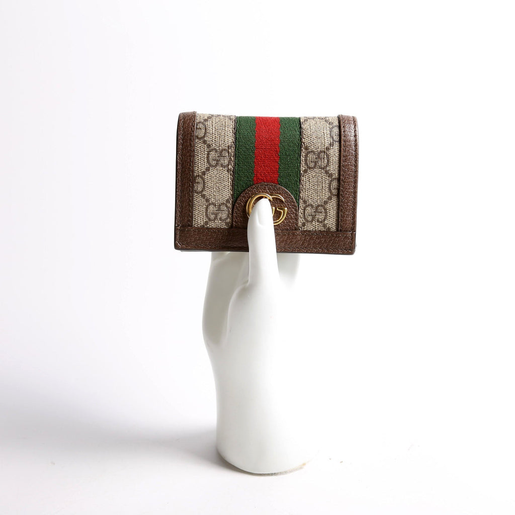 735574 Ophidia GG Card Case Wallet Brown