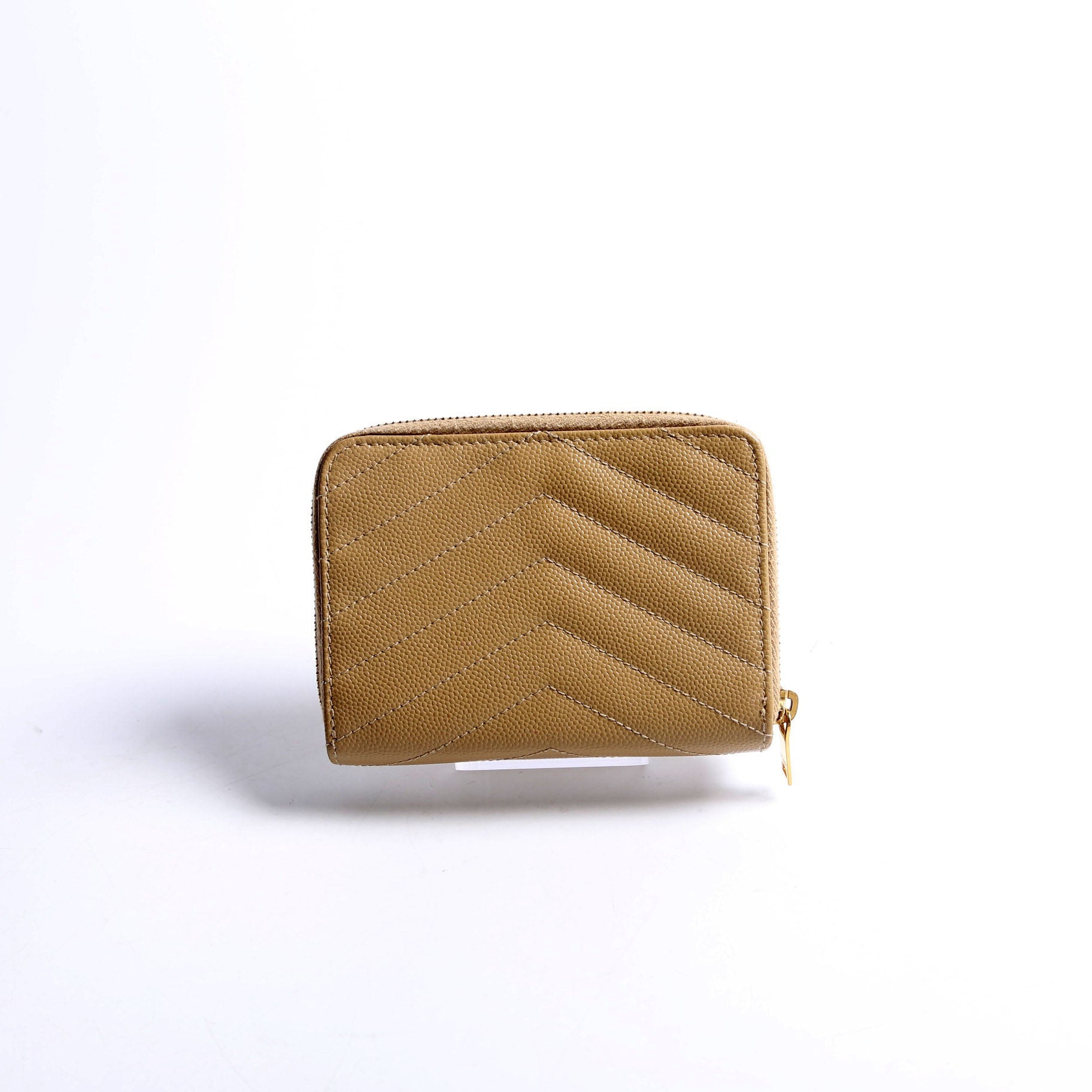 SAINT LAURENT 403723 Cassandre Grain De Poudre Compact Zip Around Wallet Tan